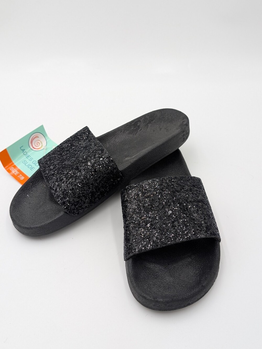 Black Glitter Slide Sandals